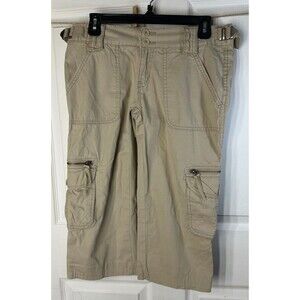 Aeropostale Cargo Capri Women's 5/6 Khaki 100% Cotton Leg Pockets  19" Inseam
